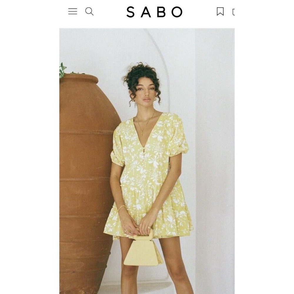 SABO Tarelle Mini Dress Size S White Mustard Floral Size S Small